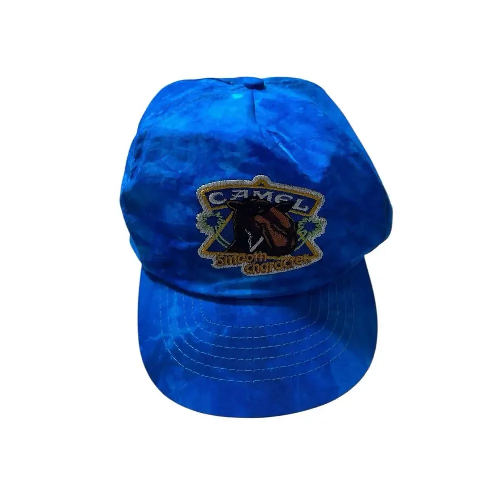 Vintage 90’s Joe Camel “Smooth Character” Blue Tie Dye Snapback Hat Cap - Nylon